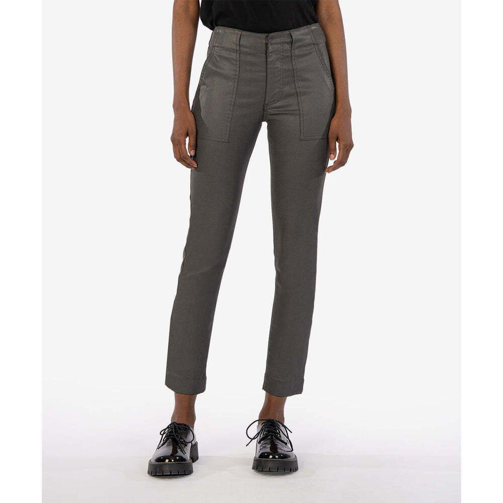 Kut from the Kloth Reese Coated Mid Rise Ankle Straight Leg Size 12 / Grey NWT
